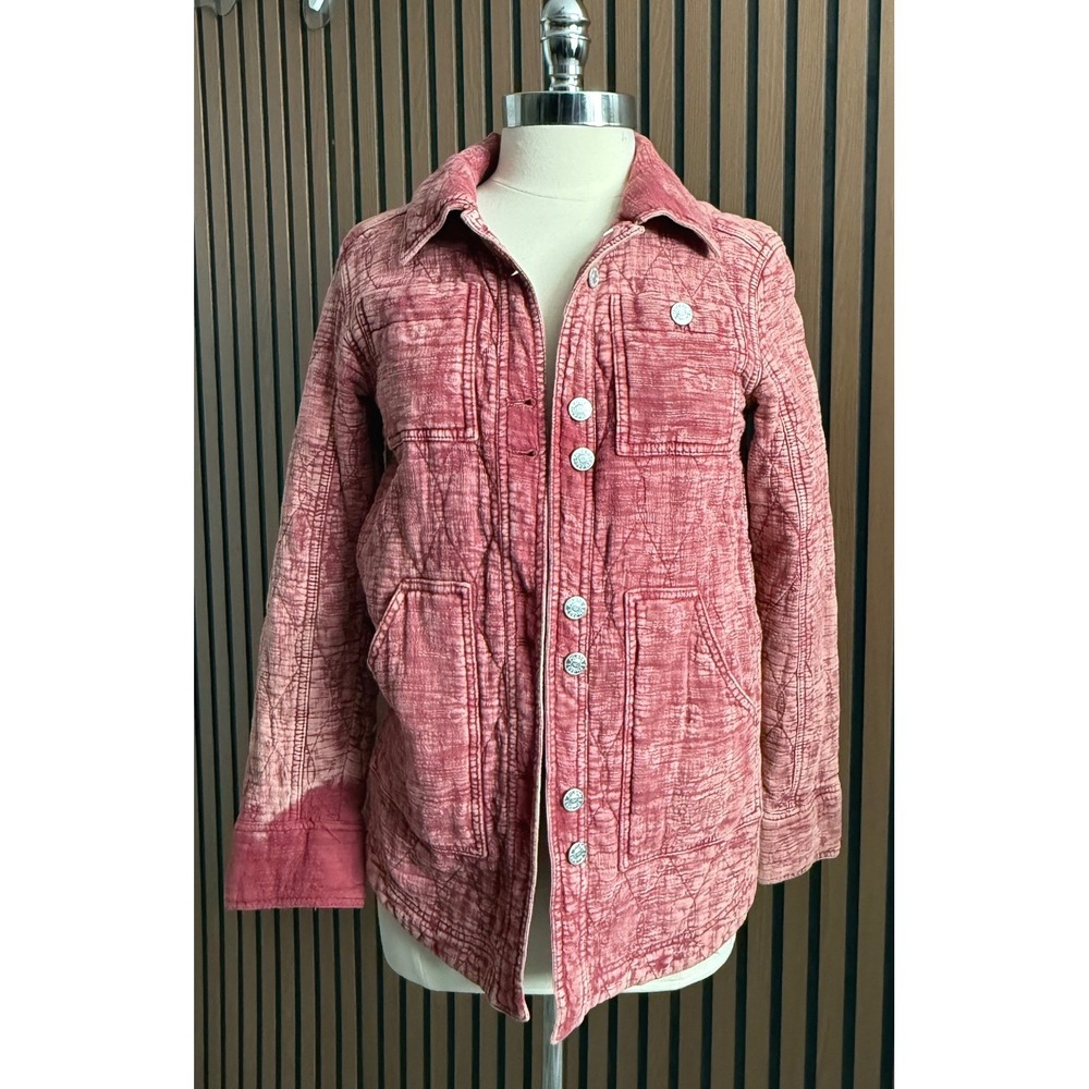 Pilcro Fielder Quilted Shirt Jacket Womens XS Pink Acid Wash Shacket Anthro